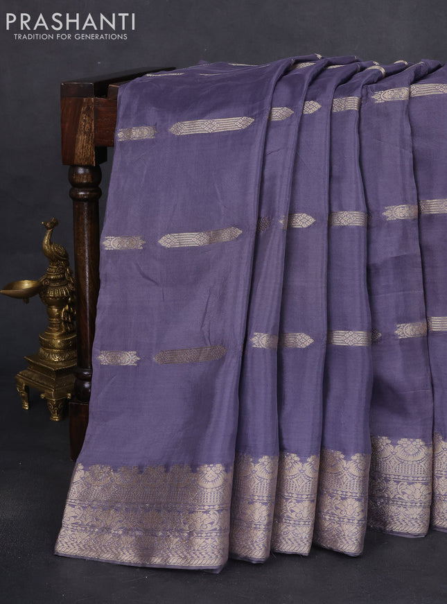 Banarasi silk saree grey with zari buttas & gotapatti work pallu