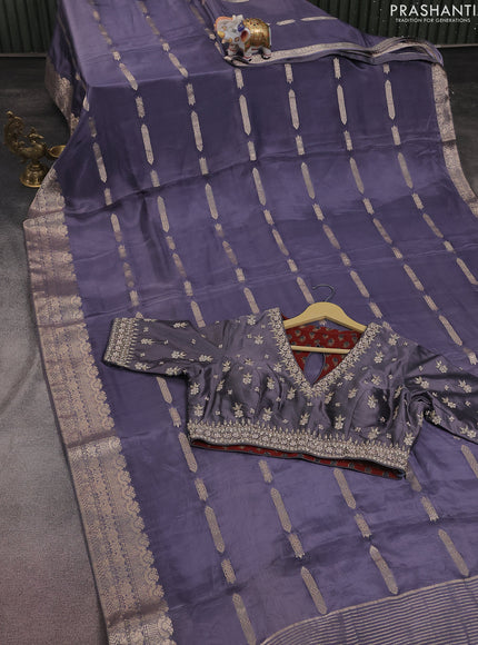 Banarasi silk saree grey with zari buttas & gotapatti work pallu