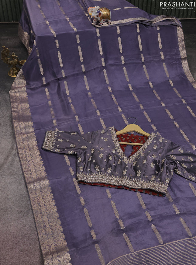 Banarasi silk saree grey with zari buttas & gotapatti work pallu