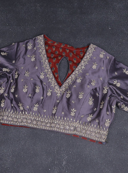 Banarasi silk saree grey with zari buttas & gotapatti work pallu