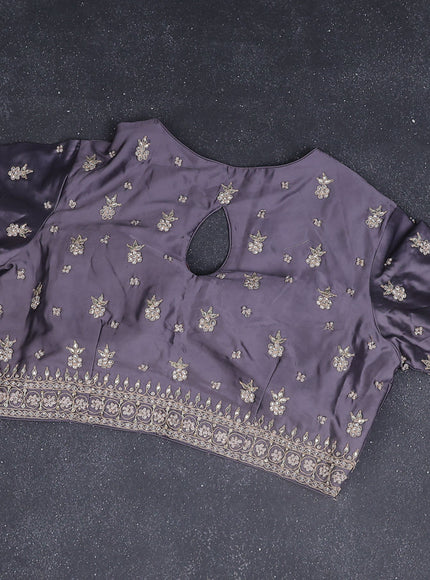 Banarasi silk saree grey with zari buttas & gotapatti work pallu