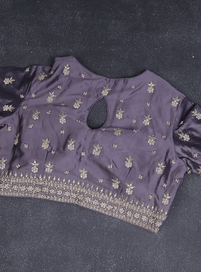 Banarasi silk saree grey with zari buttas & gotapatti work pallu