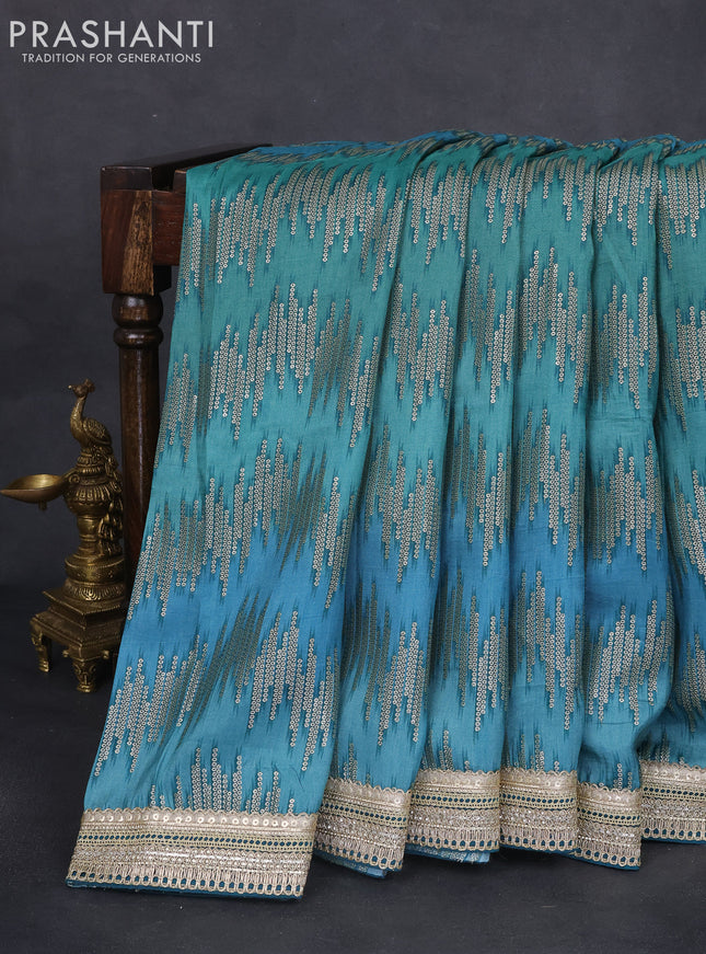 Banarasi silk saree teal green shade and teal green with zari weaves & lace work border