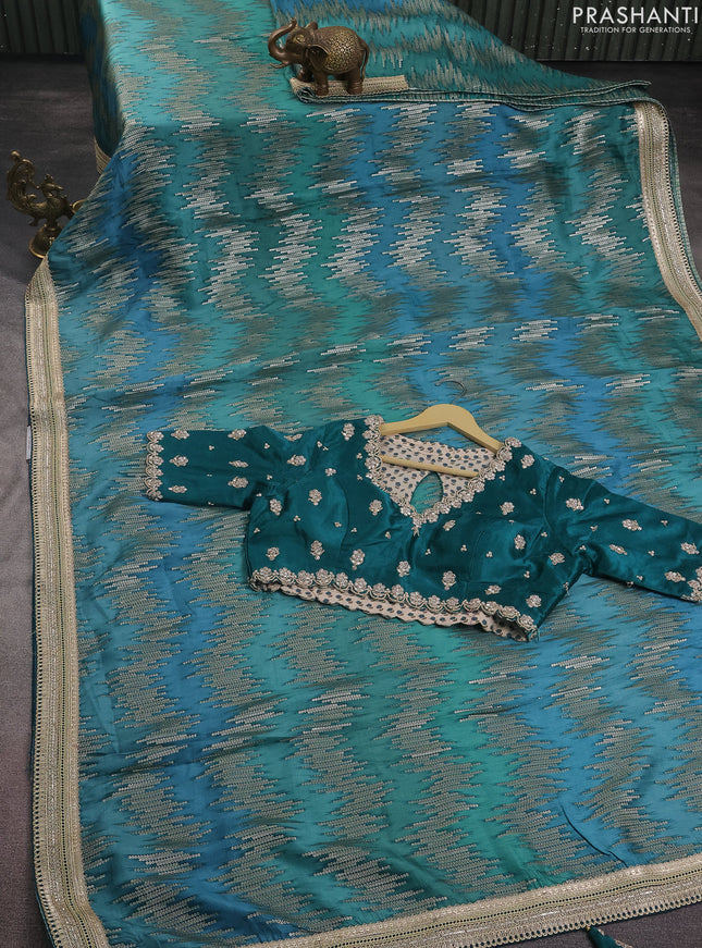 Banarasi silk saree teal green shade and teal green with zari weaves & lace work border