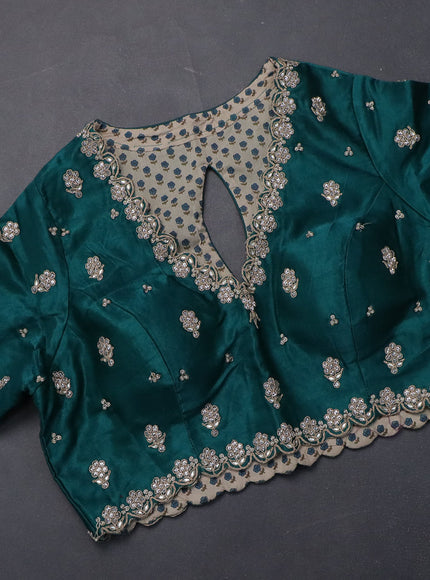 Banarasi silk saree teal green shade and teal green with zari weaves & lace work border
