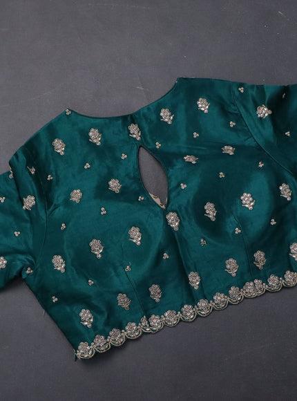 Banarasi silk saree teal green shade and teal green with zari weaves & lace work border