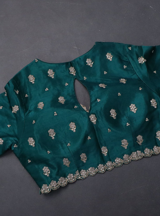 Banarasi silk saree teal green shade and teal green with zari weaves & lace work border