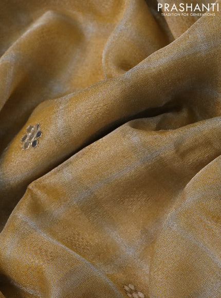 Tissue silk saree sandal and maroon with checked pattern & mirror work pallu