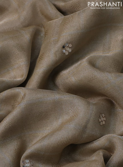 Tissue silk saree beige and black with checked pattern & mirror work pallu