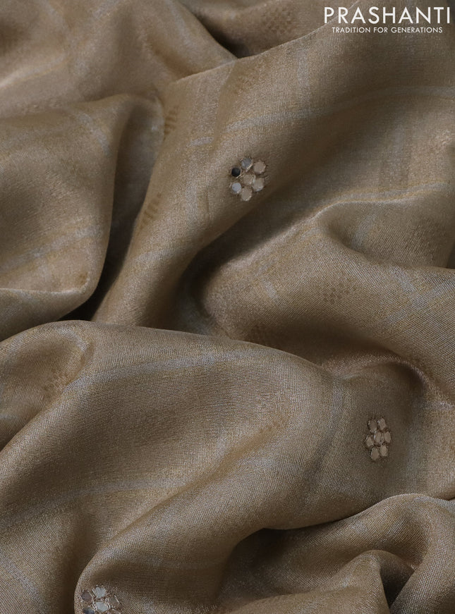 Tissue silk saree beige and black with checked pattern & mirror work pallu