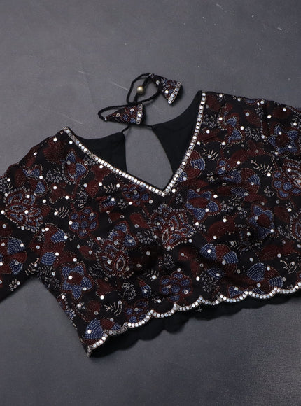 Tissue silk saree beige and black with checked pattern & mirror work pallu