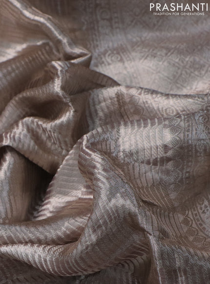 Tissue silk saree pastel pink and violet with silver zari weaves & sequin work border