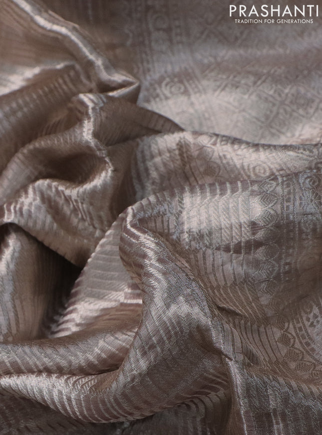 Tissue silk saree pastel pink and violet with silver zari weaves & sequin work border