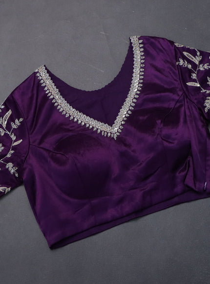 Tissue silk saree pastel pink and violet with silver zari weaves & sequin work border