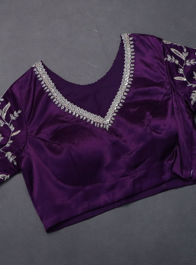 Tissue silk saree pastel pink and violet with silver zari weaves & sequin work border