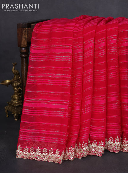 Chiffon silk saree pink with silver zari weaves & gotapatti embroidery pallu