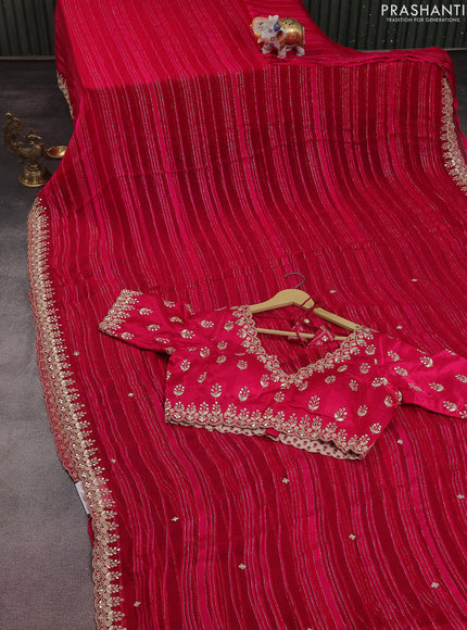 Chiffon silk saree pink with silver zari weaves & gotapatti embroidery pallu