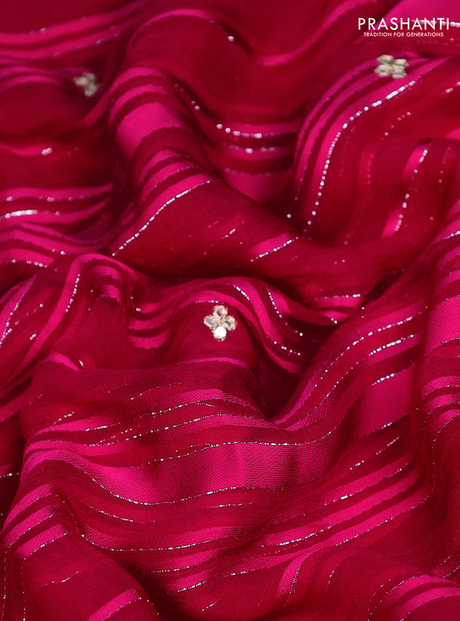 Chiffon silk saree pink with silver zari weaves & gotapatti embroidery pallu