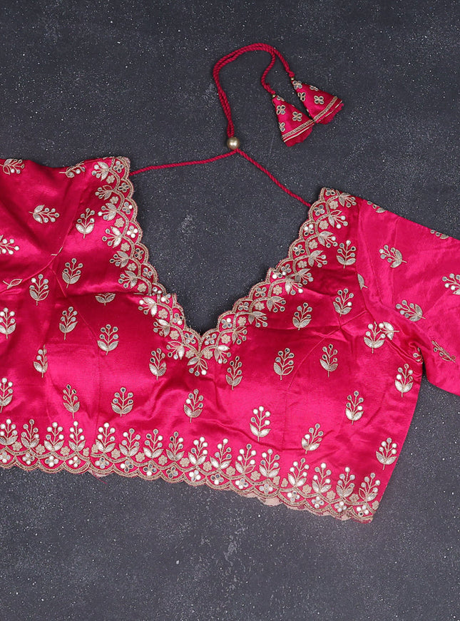 Chiffon silk saree pink with silver zari weaves & gotapatti embroidery pallu