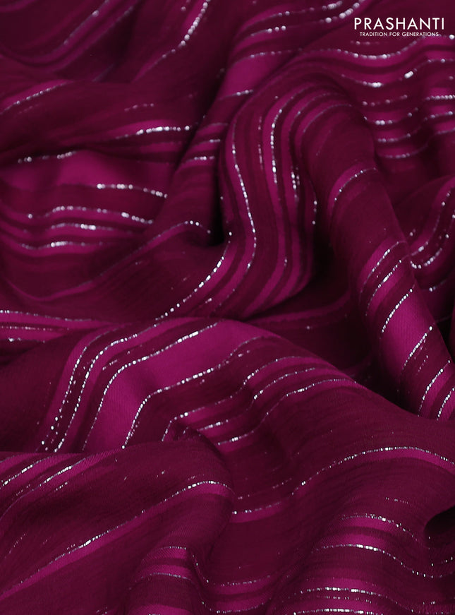 Chiffon silk saree wine shade with silver zari weaves & gotapatti embroidery pallu