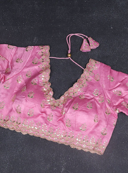Chiffon silk saree light pink with allover stripe pattern & mirror embroidery pallu