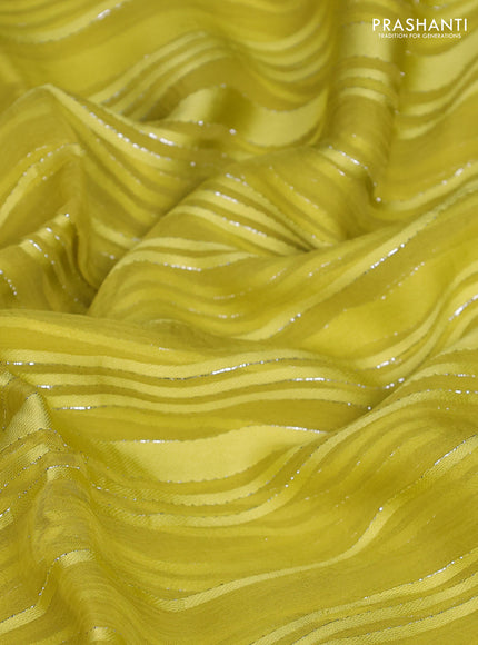 Chiffon silk saree yellow with allover stripe pattern & mirror embroidery pallu