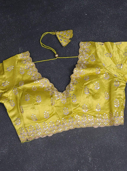 Chiffon silk saree yellow with allover stripe pattern & mirror embroidery pallu