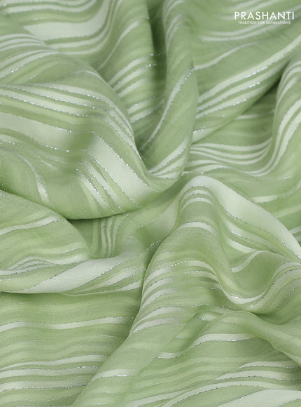 Chiffon silk saree pista green with allover stripe pattern & mirror embroidery pallu
