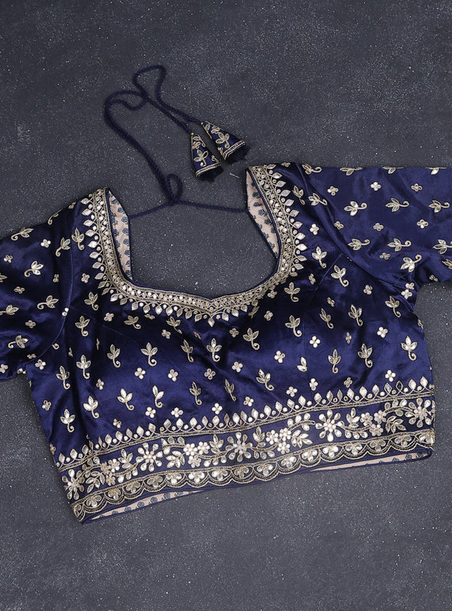 Tissue silk saree teal blue and navy blue with embridery buttas & gotapatti work pallu