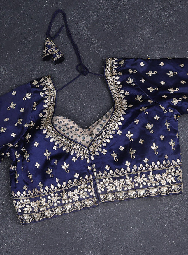 Tissue silk saree teal blue and navy blue with embridery buttas & gotapatti work pallu