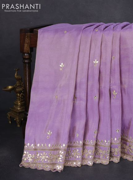 Tissue silk saree lavender and violet with embridery buttas & gotapatti work pallu