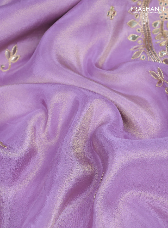 Tissue silk saree lavender and violet with embridery buttas & gotapatti work pallu