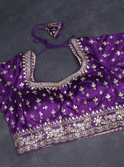 Tissue silk saree lavender and violet with embridery buttas & gotapatti work pallu