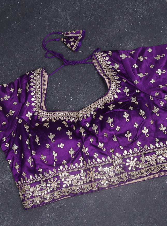 Tissue silk saree lavender and violet with embridery buttas & gotapatti work pallu
