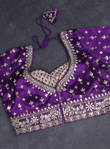 Tissue silk saree lavender and violet with embridery buttas & gotapatti work pallu
