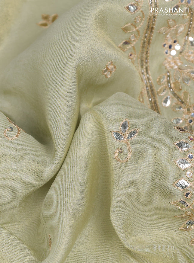 Tissue silk saree pista green and light green with embridery buttas & gotapatti work pallu