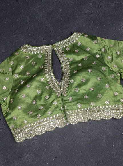 Tissue silk saree pista green and light green with embridery buttas & gotapatti work pallu