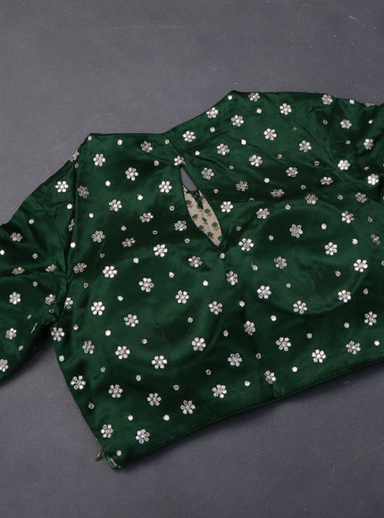 Organza silk saree dark green with zari stripes & gotapatti work pallu