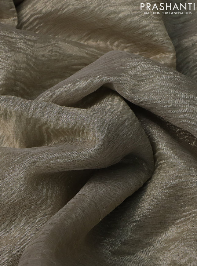 Crush tissue silk saree beige and pink with plain body & gotapatti lace work pallu