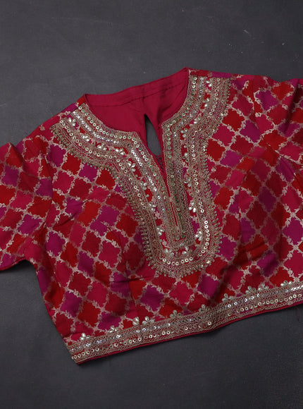 Crush tissue silk saree beige and pink with plain body & gotapatti lace work pallu