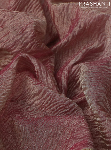 Crush tissue silk saree dual shade of golden pink and pink with plain body & gotapatti lace work pallu