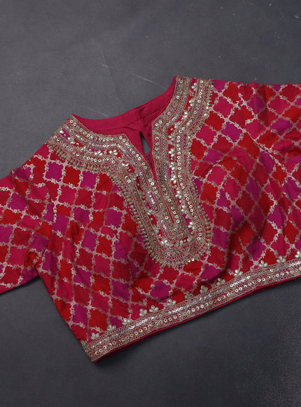 Crush tissue silk saree dual shade of golden pink and pink with plain body & gotapatti lace work pallu