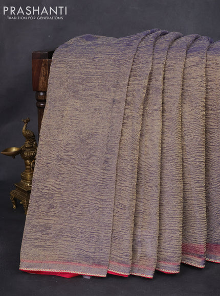 Crush tissue silk saree dual shade of golden bluish grey and pink with plain body & gotapatti lace work pallu
