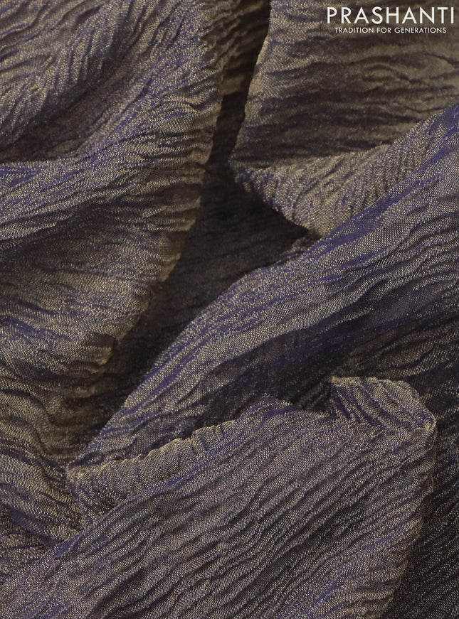 Crush tissue silk saree dual shade of golden bluish grey and pink with plain body & gotapatti lace work pallu