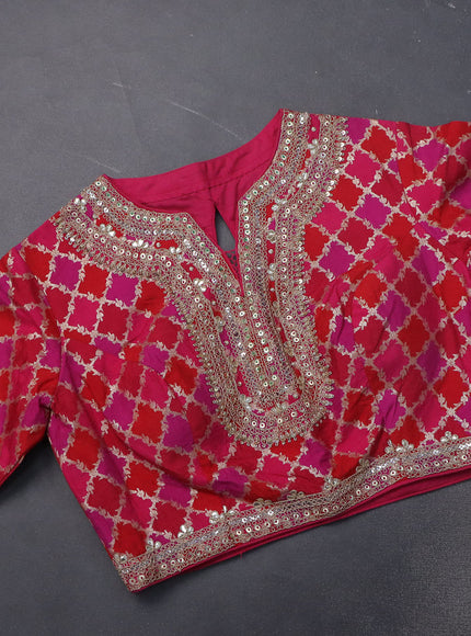 Crush tissue silk saree dual shade of golden bluish grey and pink with plain body & gotapatti lace work pallu