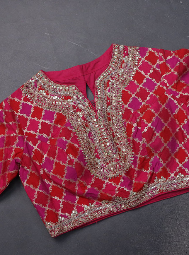 Crush tissue silk saree dual shade of golden bluish grey and pink with plain body & gotapatti lace work pallu