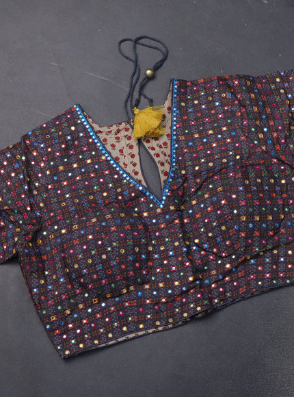 Crepe silk saree cream and black with patola prints & embroidery mirror work pallu