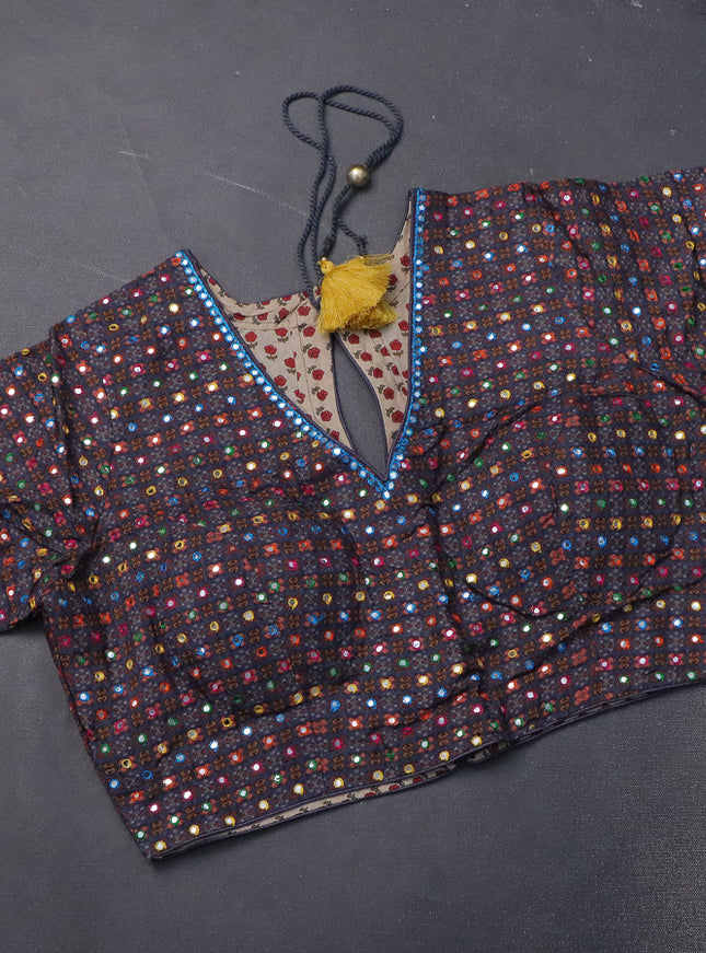 Crepe silk saree cream and black with patola prints & embroidery mirror work pallu