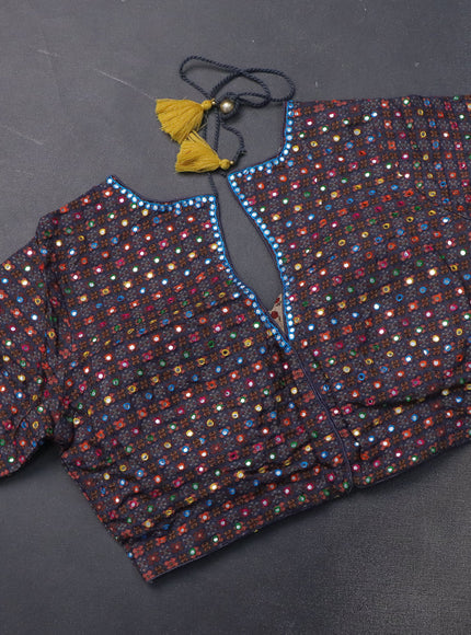 Crepe silk saree cream and black with patola prints & embroidery mirror work pallu