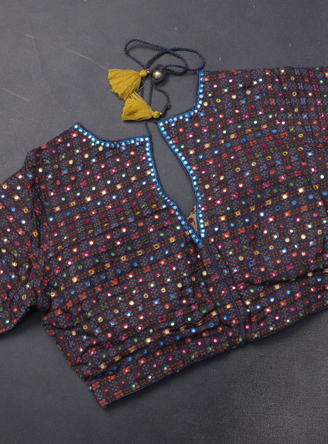 Crepe silk saree cream and black with patola prints & embroidery mirror work pallu